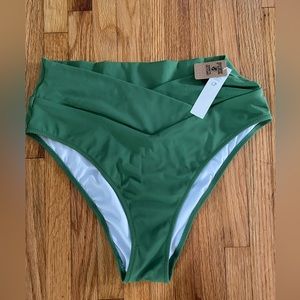 NWT Victorias Secret PINK V Crossover High-Waist forest pine bikini bottom